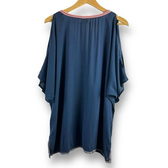 O'Neill Women's M Cold Shoulder Tunic Dress Blue Embroidered Boho Beach Cover Up - Picture 2 of 10